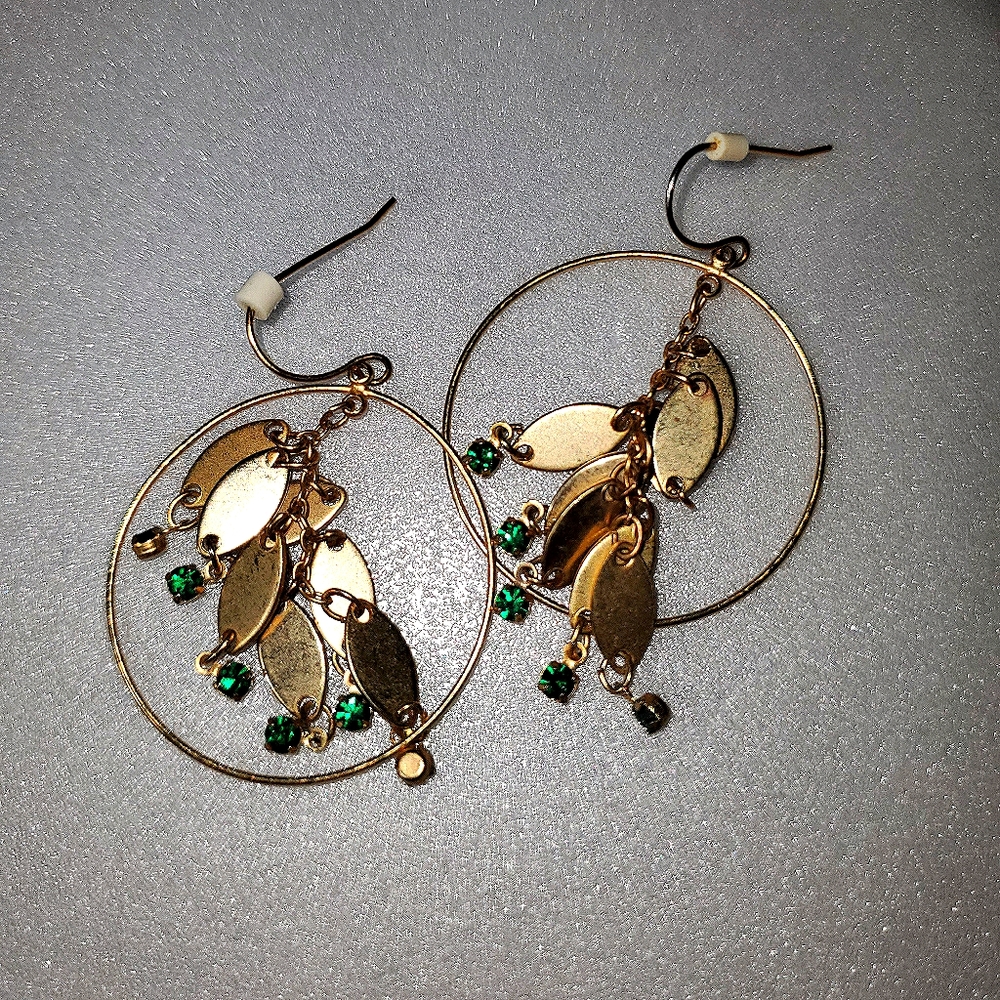 Green & Gold Dangling Earrings
